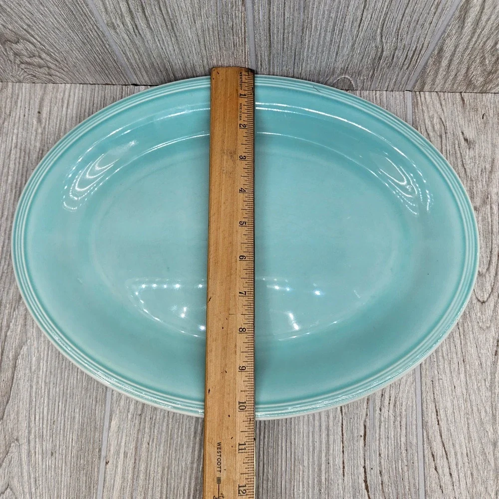 Edwin M Knowles Deanna Turquoise Blue‎ Oval Serving Platter 13.5